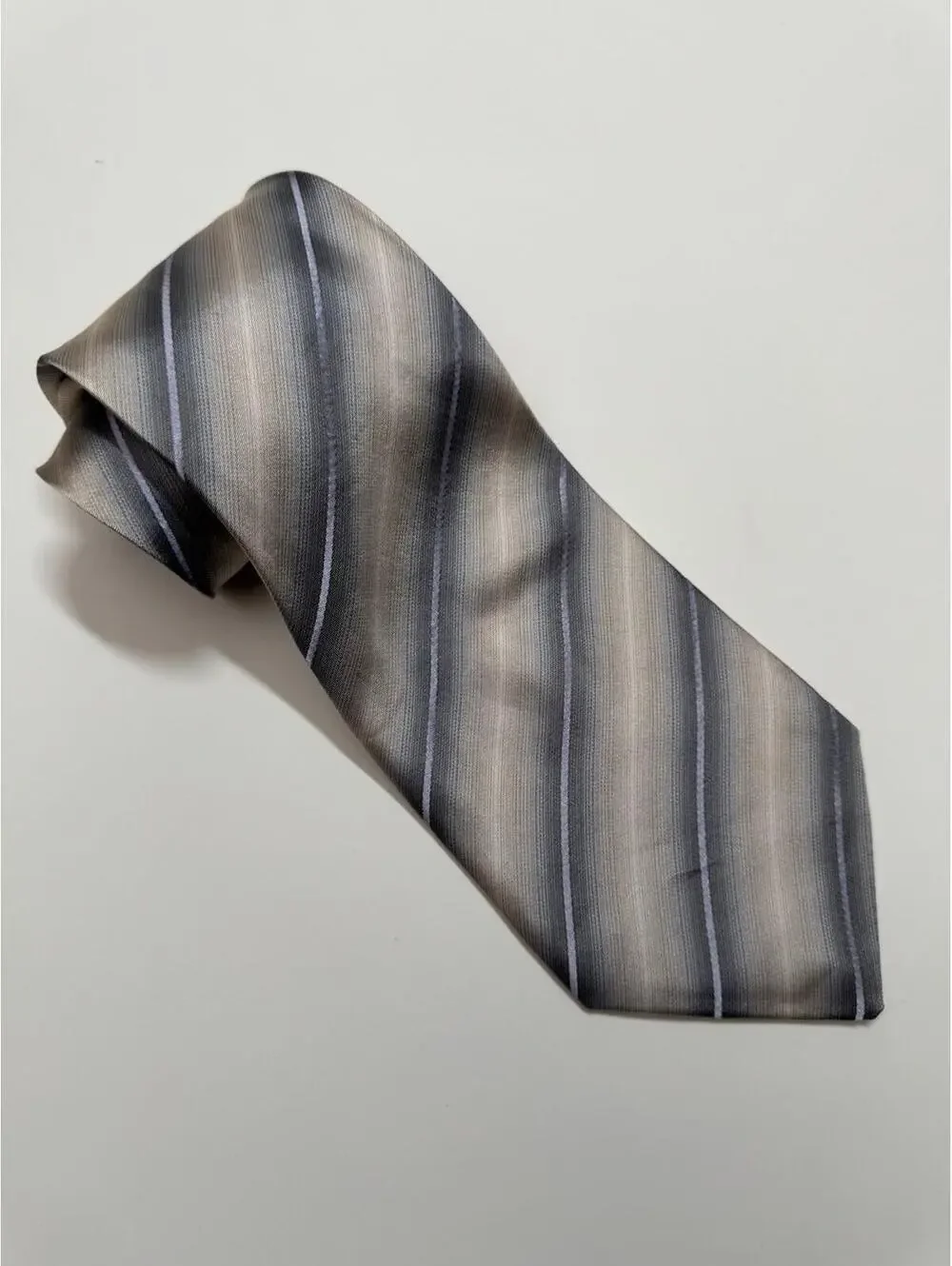 Kenneth Cole 100% Silk Wide Tie Tan And‎ Silver